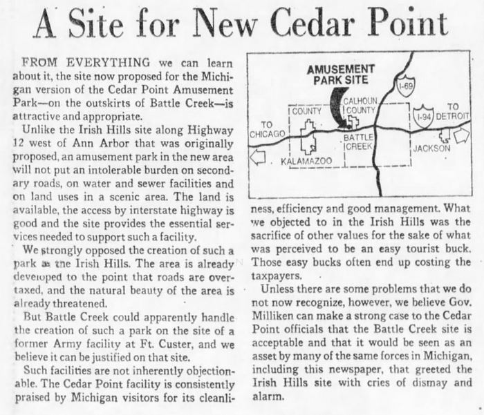 Cedar Point II, Irish Hills Amusement Park, Kingdom of Adventure, Little Michigan - Kingdom Of Adventure Battle Creek June 1976